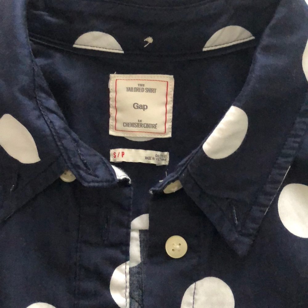 GAP Tailored Blouse Navy Blue w/ White Polka-dots